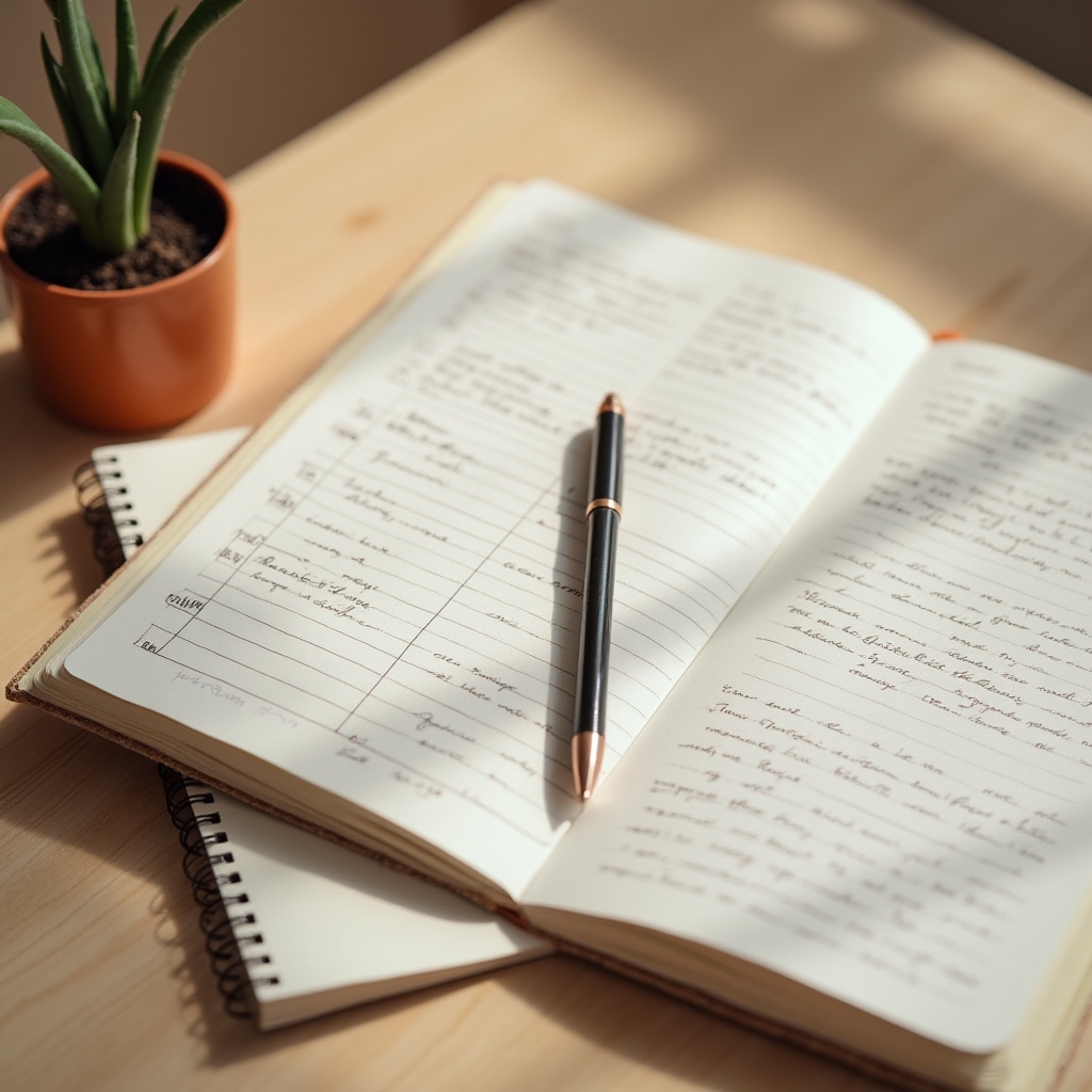 Open journal with handwritten notes used for tracking daily habit patterns